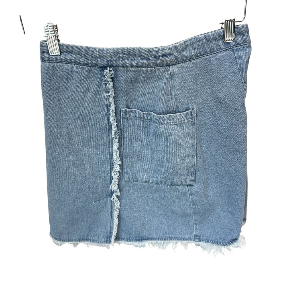 UMGEE Frayed Denim Patchwork Mini Skirt Raw Hem Boho Utility Pockets Size M - Picture 5 of 9